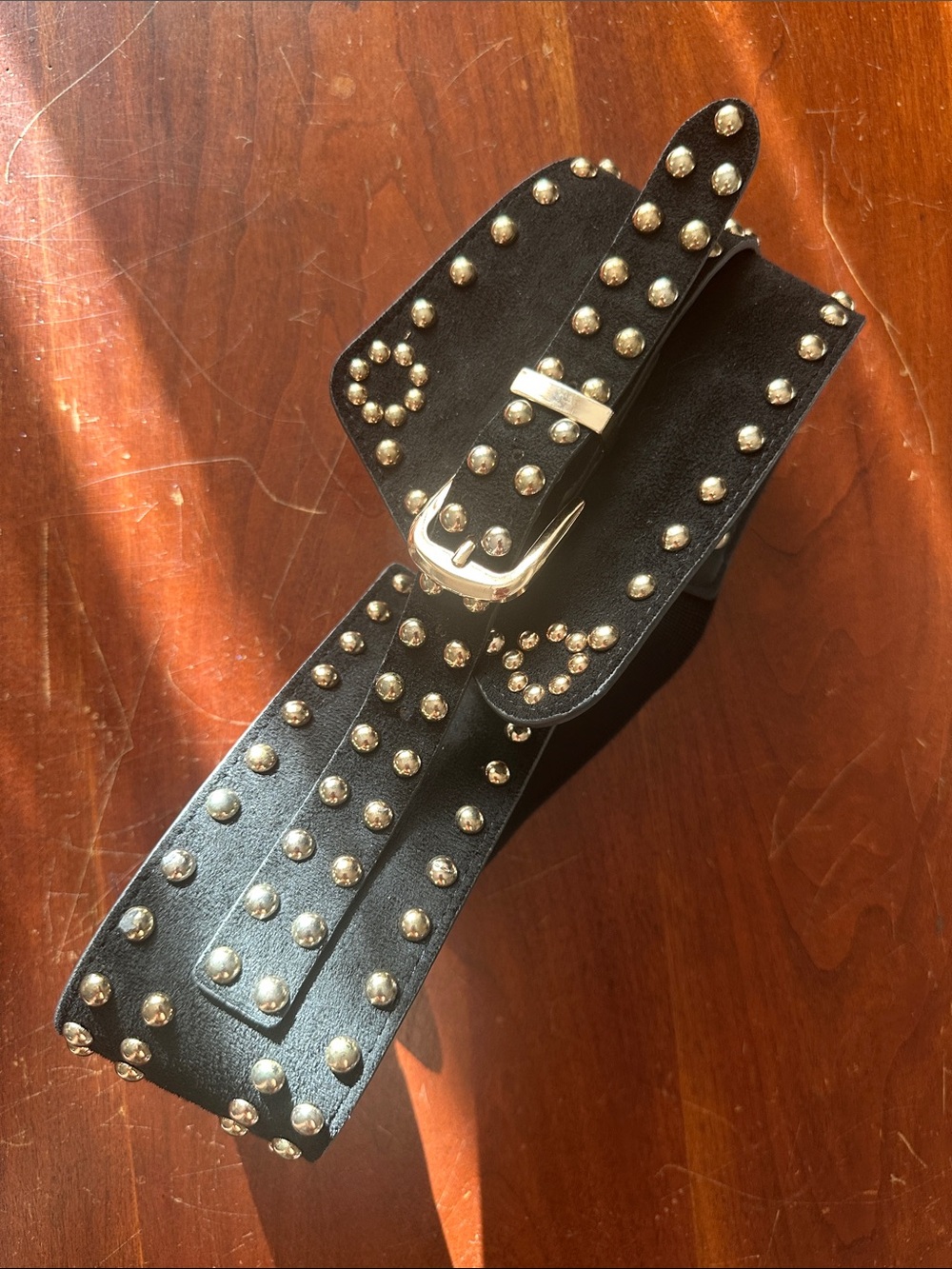 Black Wide Studded Waist Belt with✨Gold Buckle & Accents